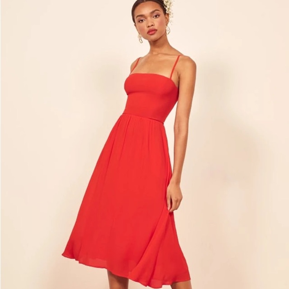 Reformation Rosehip Dress in Tomato Red, Size 4